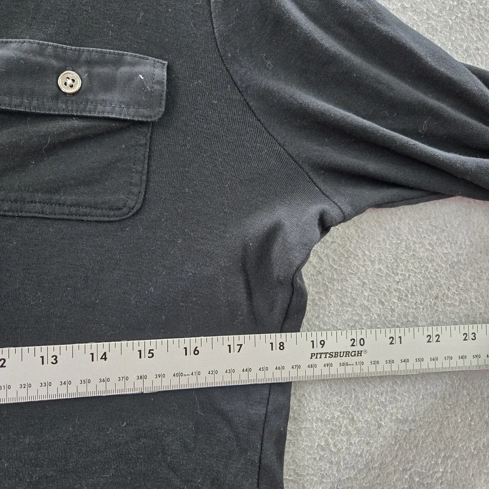 Lauren‎ Ralph Women Blouse L Black Button V-Neck Pullover